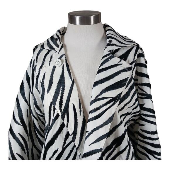 Samuel Dong Zebra Print Trench Coat Dolman Sleeves Dramatic All Season Size S - Picture 8 of 13